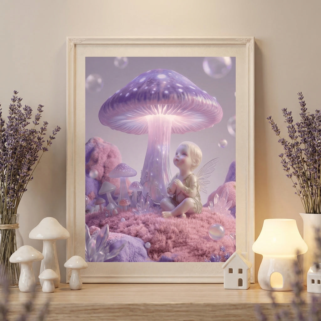 The Midnight Spore | Ethereal Fairy & Giant Mushroom Art Print (Unframed)