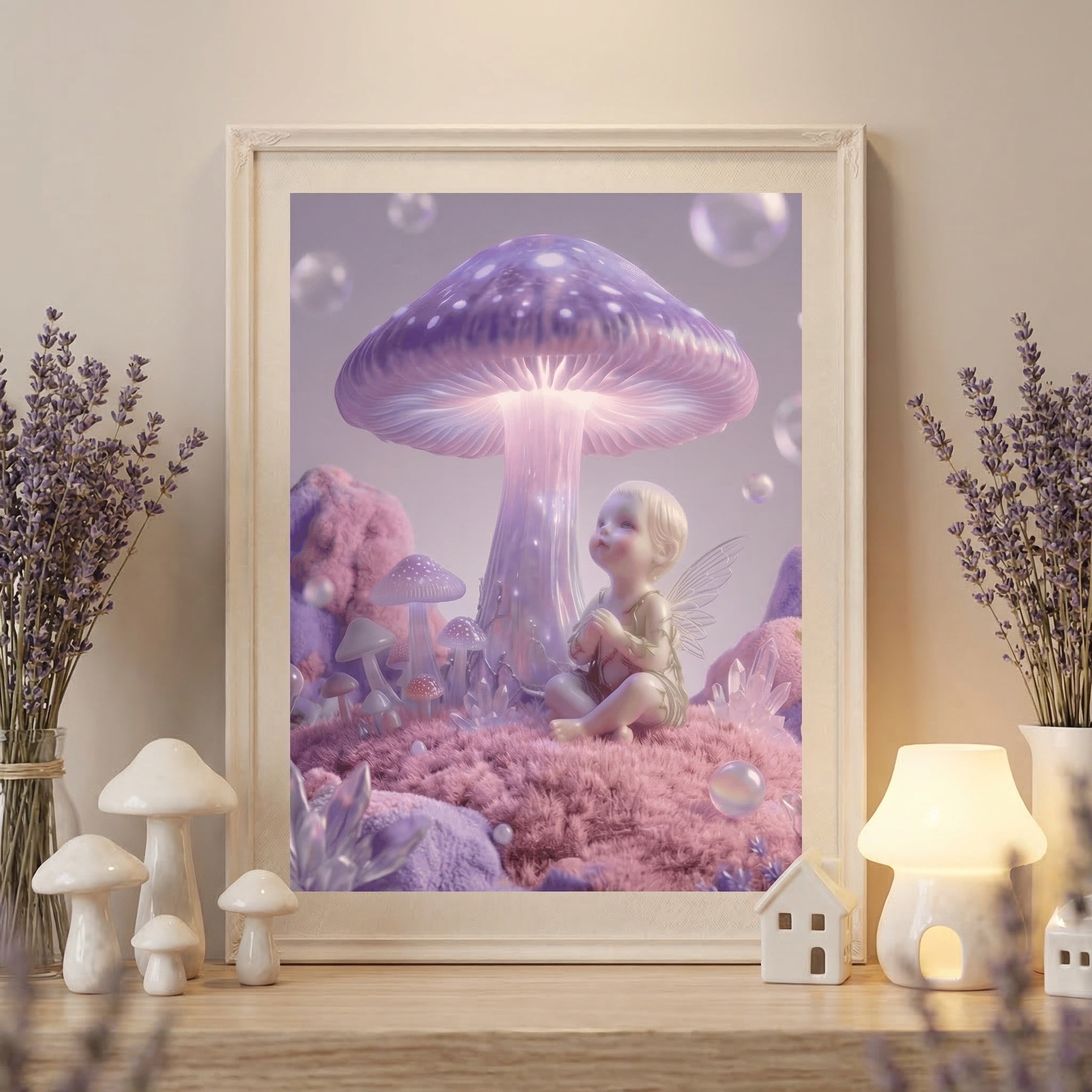 The Midnight Spore | Ethereal Fairy & Giant Mushroom Art Print (Unframed)