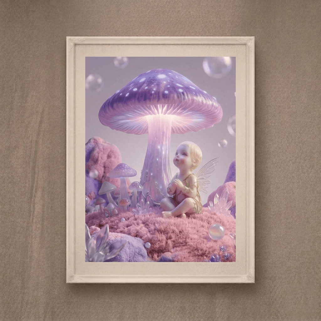 The Midnight Spore | Ethereal Fairy & Giant Mushroom Art Print (Unframed)