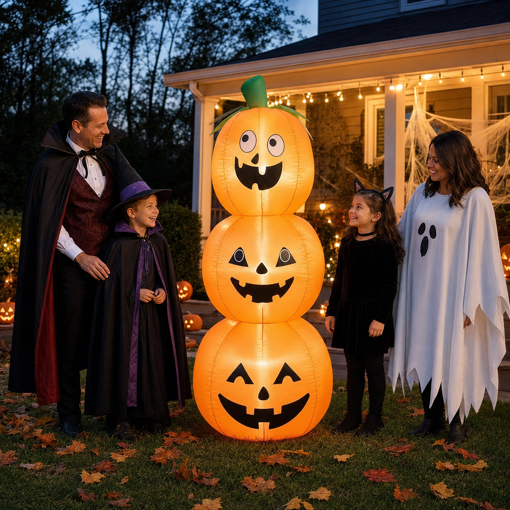 1.2m Stacked Inflatable Pumpkin Outdoor Decoration with LED Lights