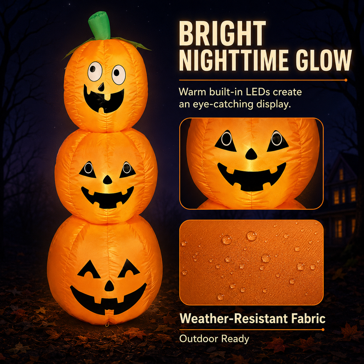 1.2m Stacked Inflatable Pumpkin Outdoor Decoration with LED Lights