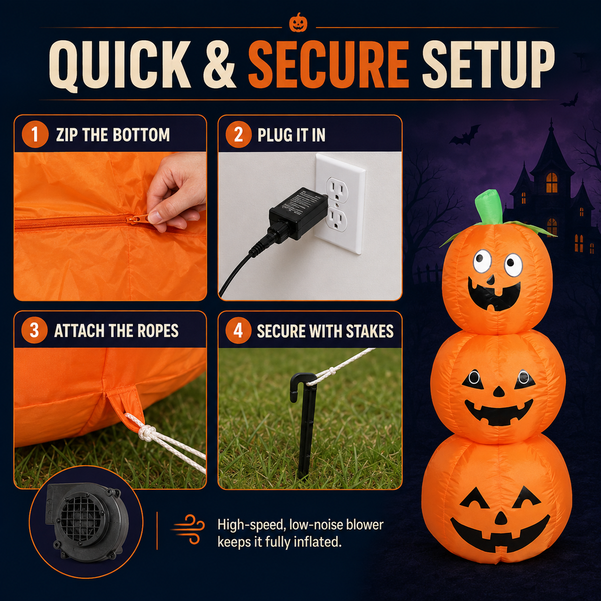 1.2m Stacked Inflatable Pumpkin Outdoor Decoration with LED Lights