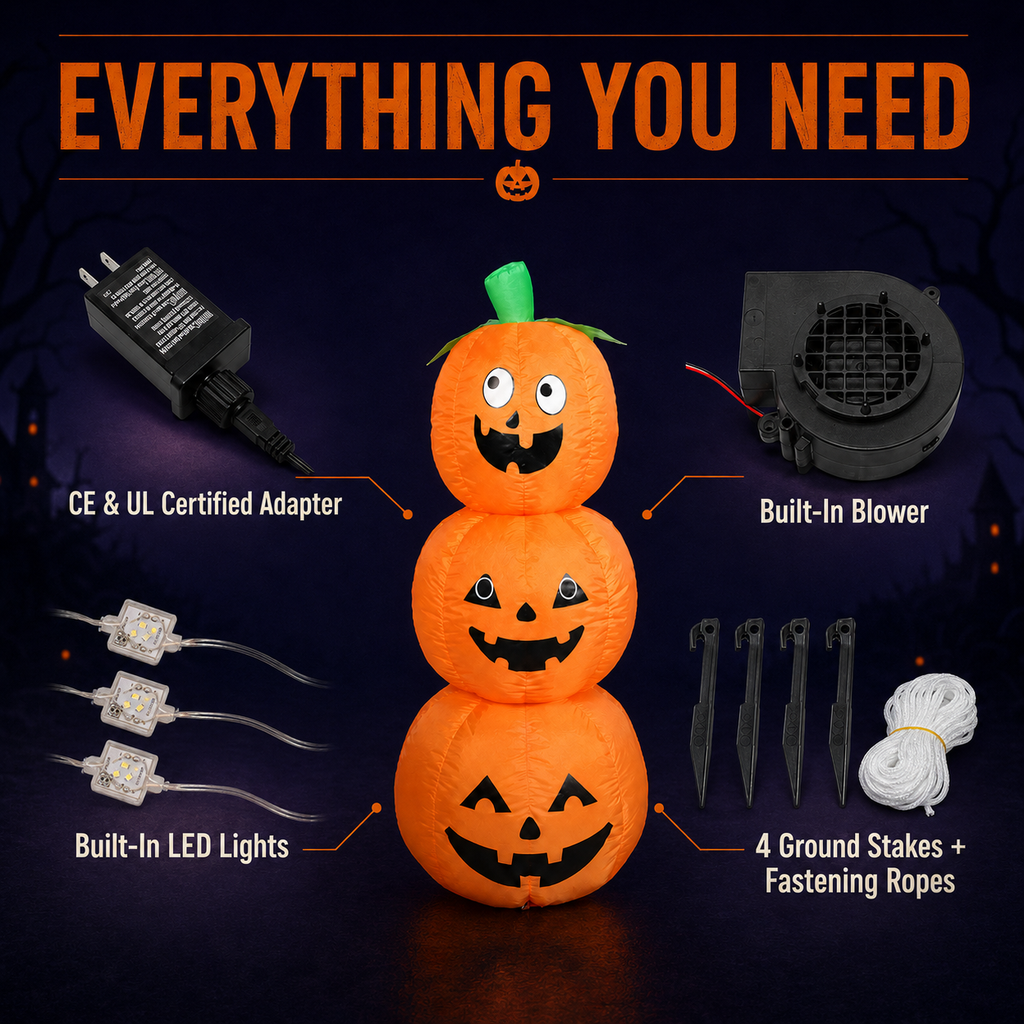 1.2m Stacked Inflatable Pumpkin Outdoor Decoration with LED Lights