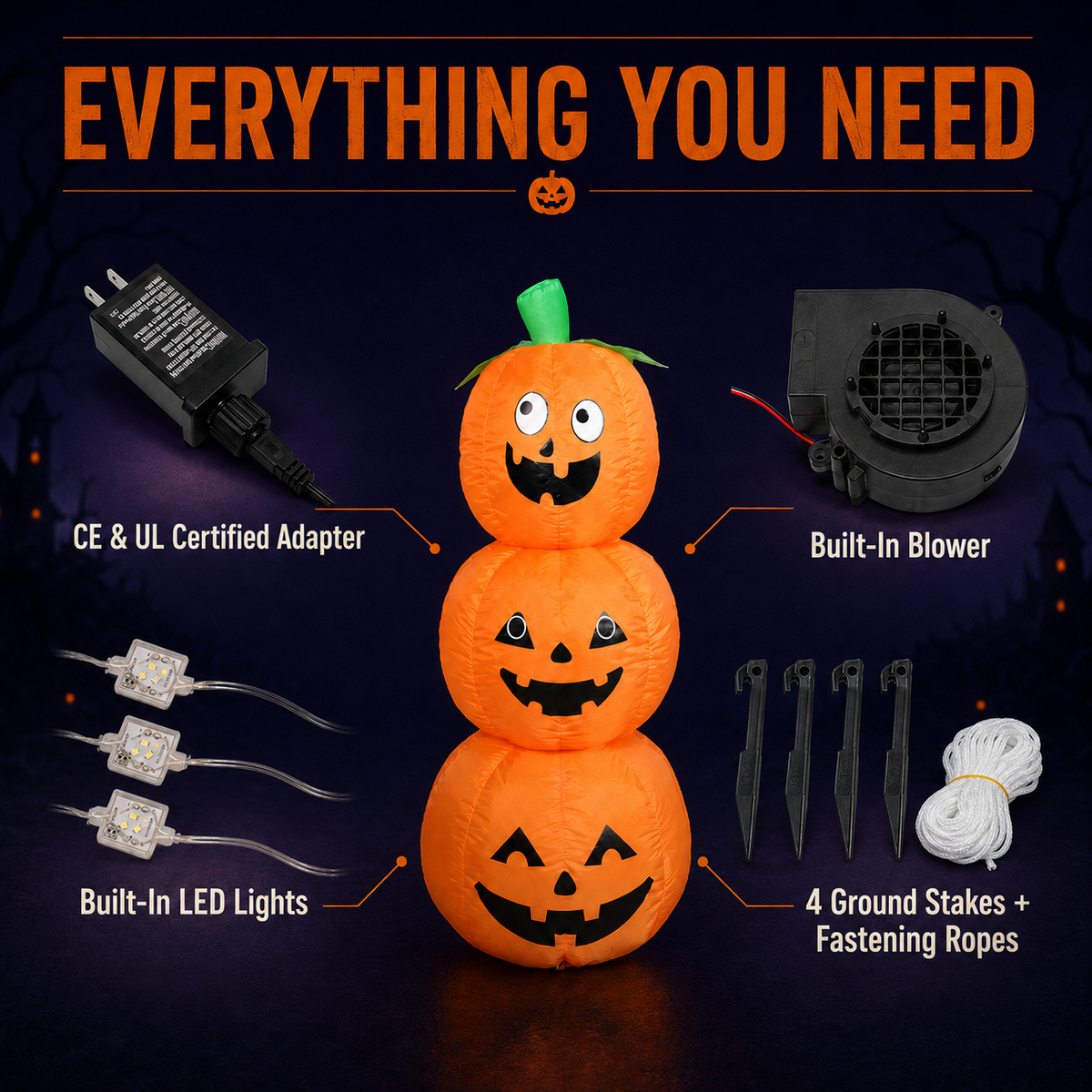 1.2m Stacked Inflatable Pumpkin Outdoor Decoration with LED Lights