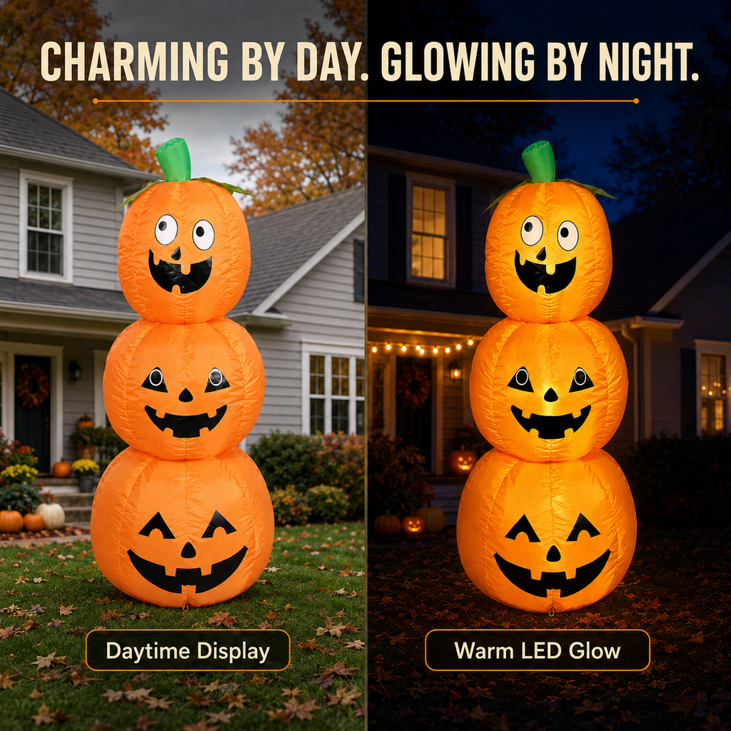 1.2m Stacked Inflatable Pumpkin Outdoor Decoration with LED Lights