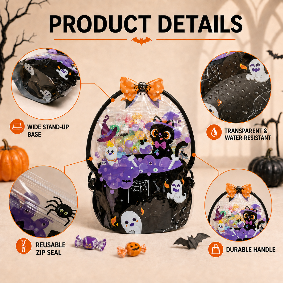 Halloween Novelty-Shaped Zip-Lock Stand-Up Packaging Bag