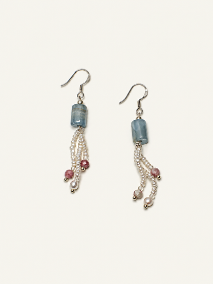 Glacial Blue Beaded Drop Earrings