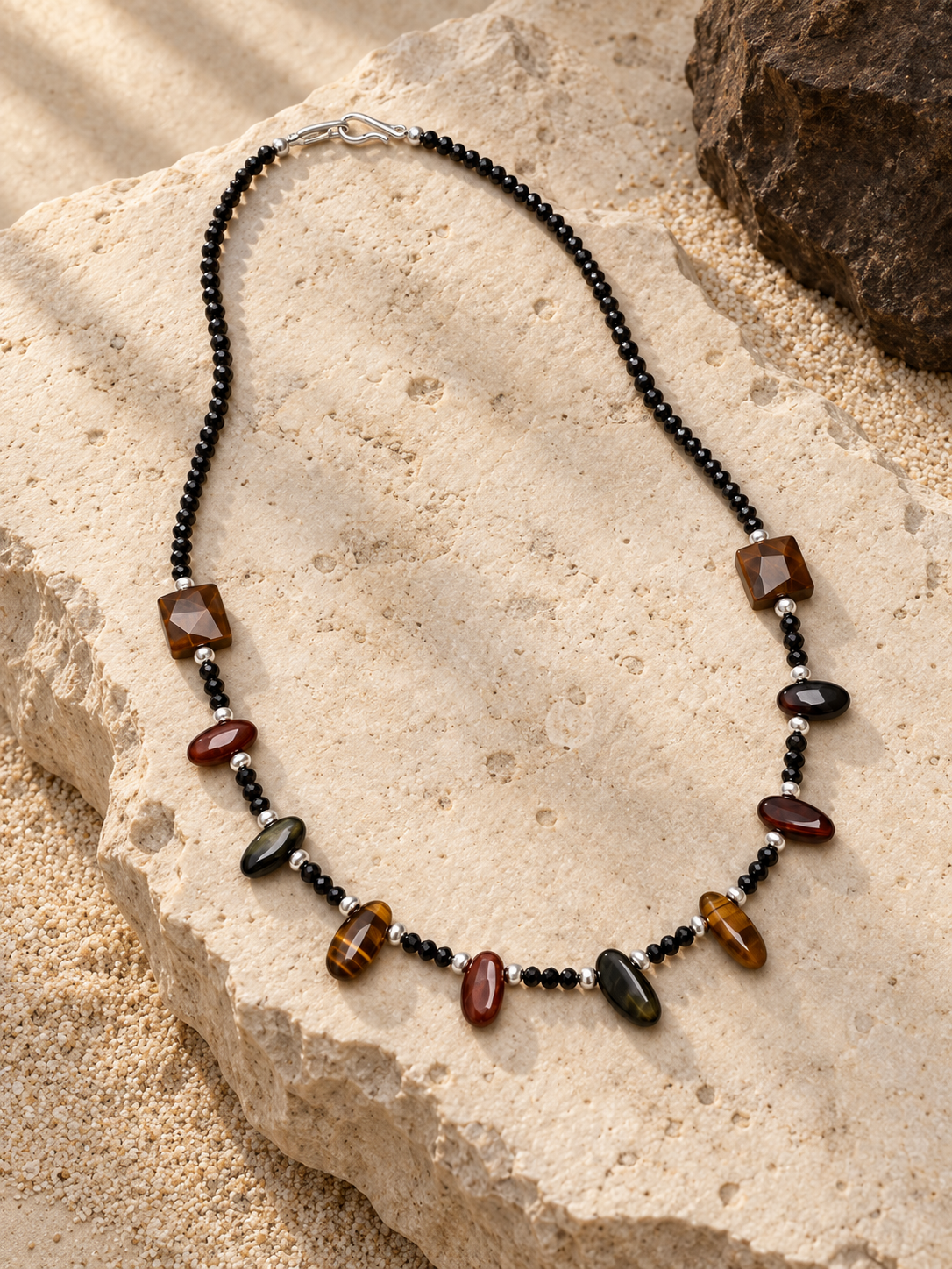 Tiger’s Eye & Black Crystal Necklace