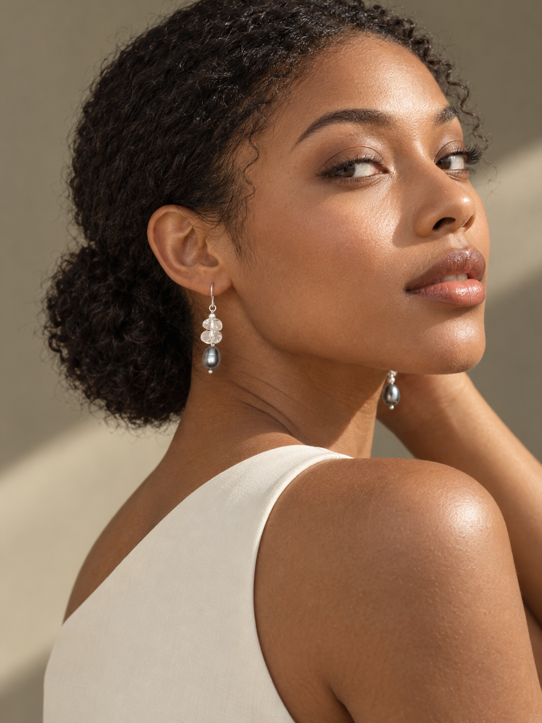 Silver Mist Pearl Drop Earrings