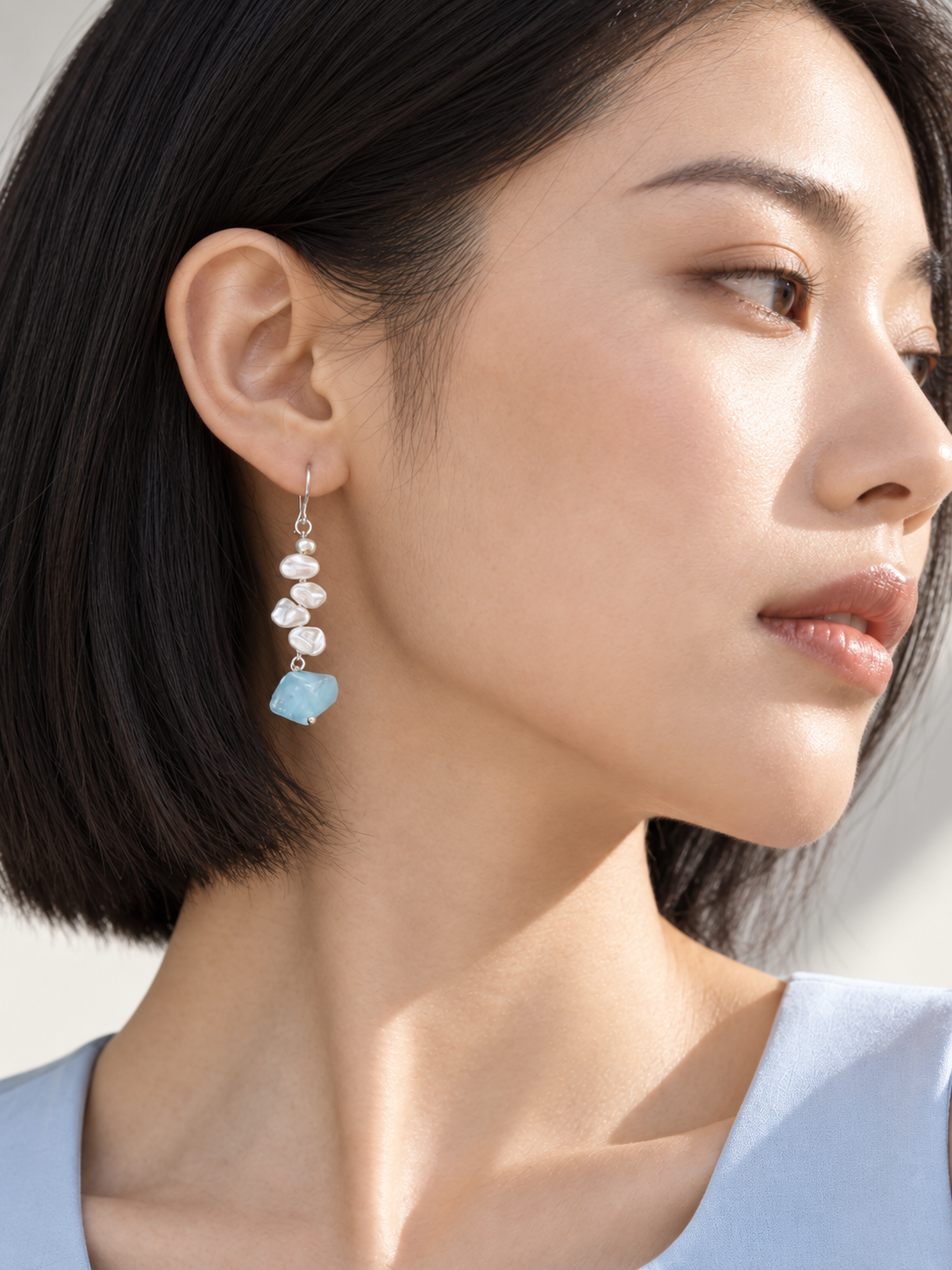 Blue Mist Pearl Earrings