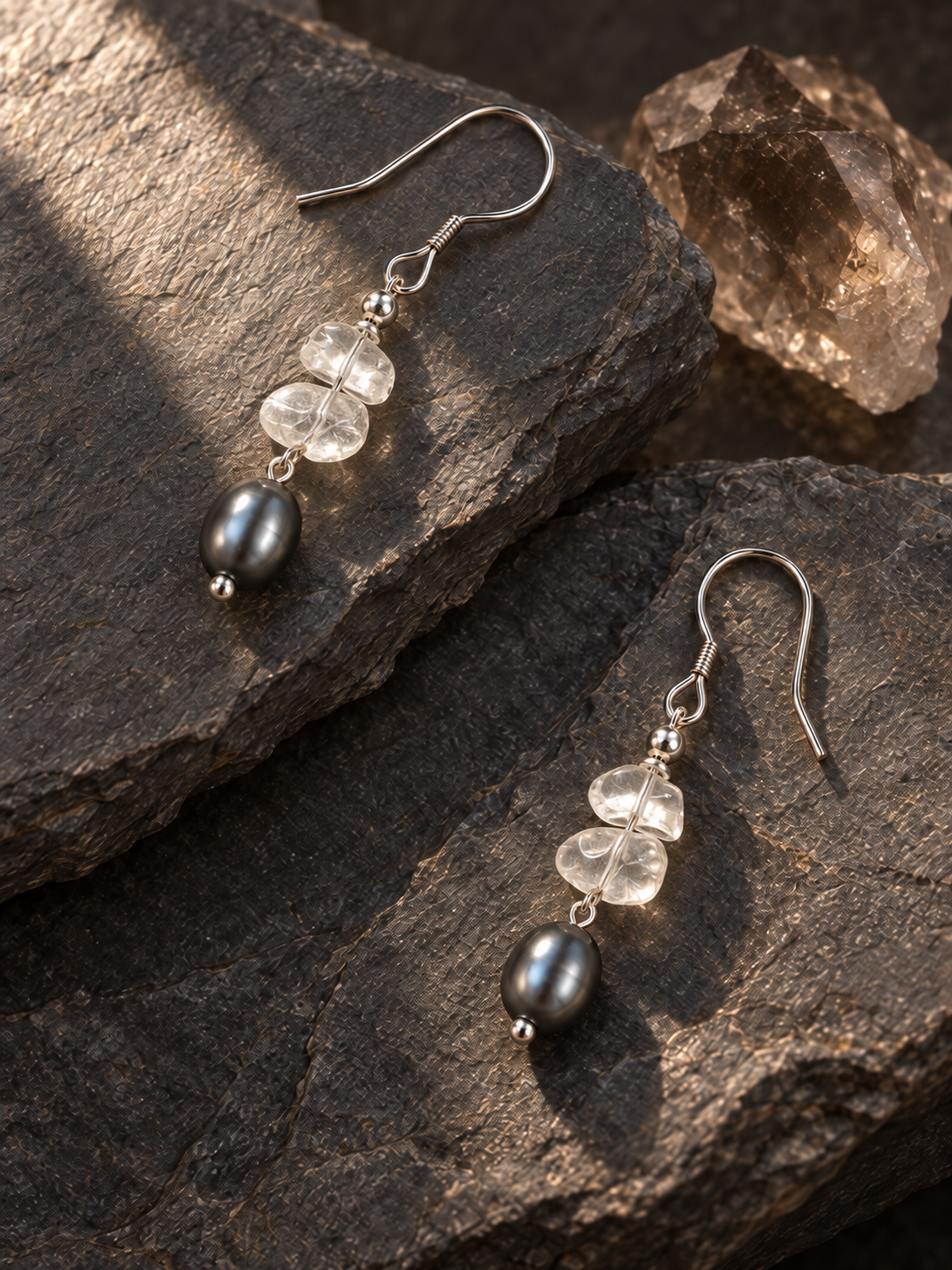 Silver Mist Pearl Drop Earrings