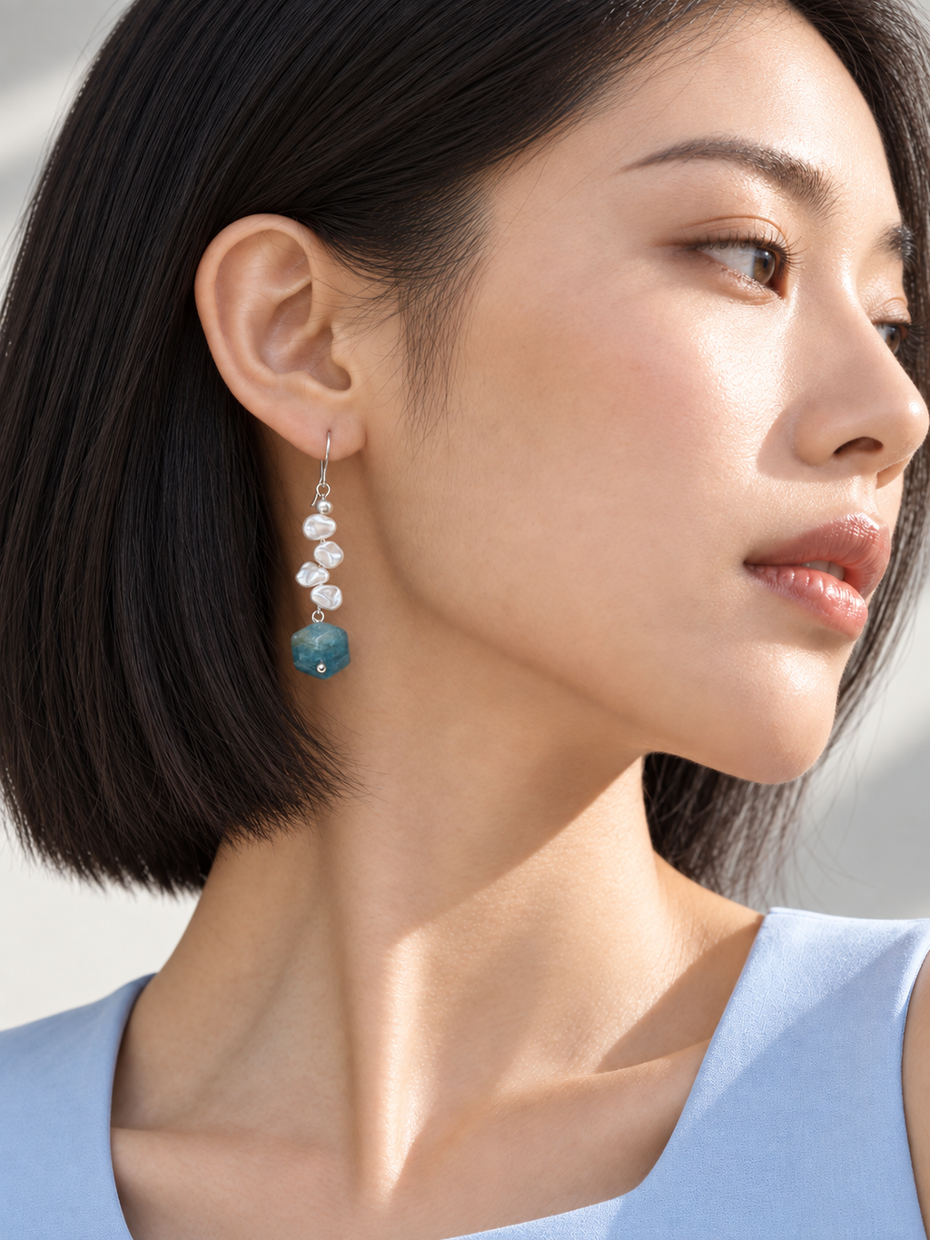 Blue Mist Pearl Earrings