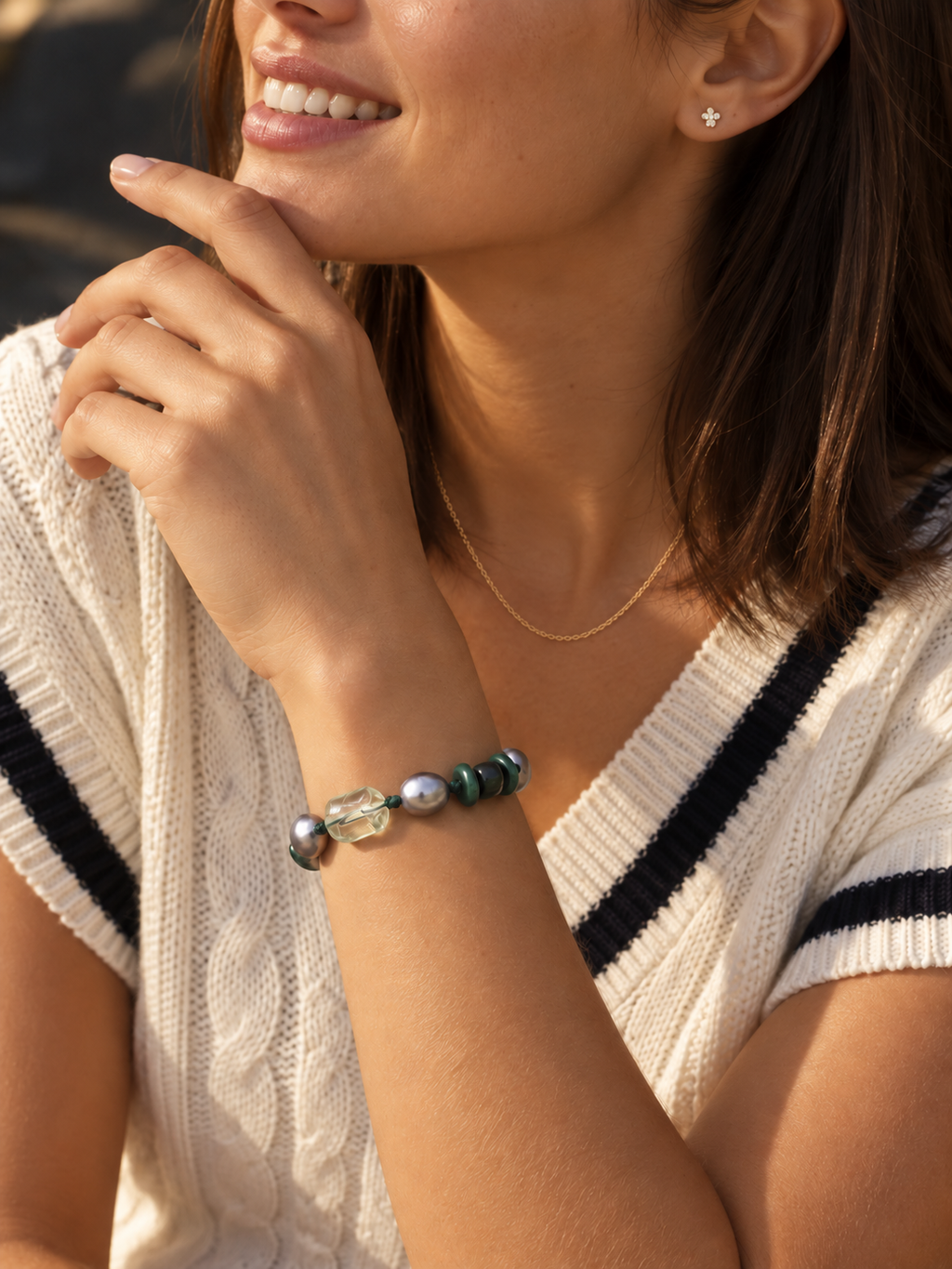 Verdant Haze Grey Bead Bracelet