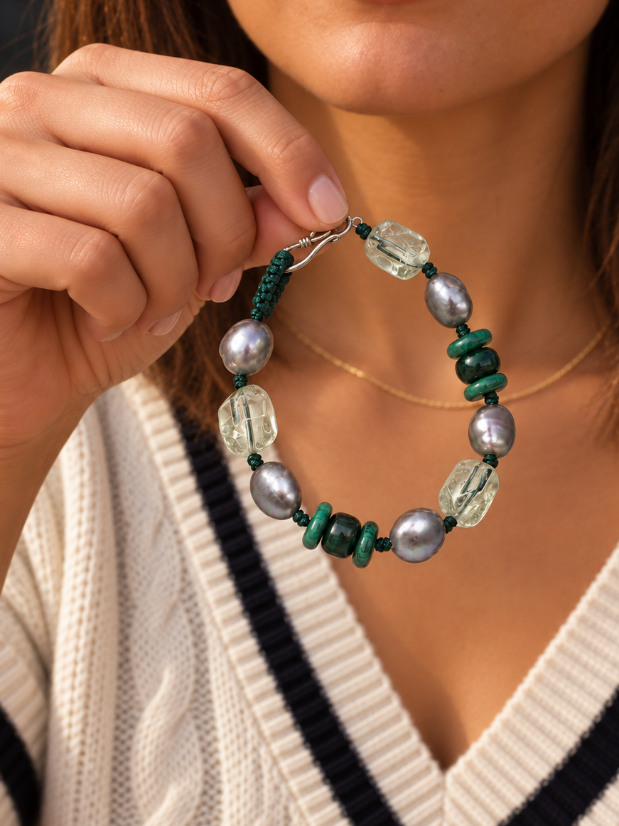 Verdant Haze Grey Bead Bracelet
