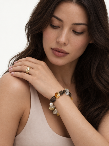 Gilded Midnight Crystal Bead Bracelet