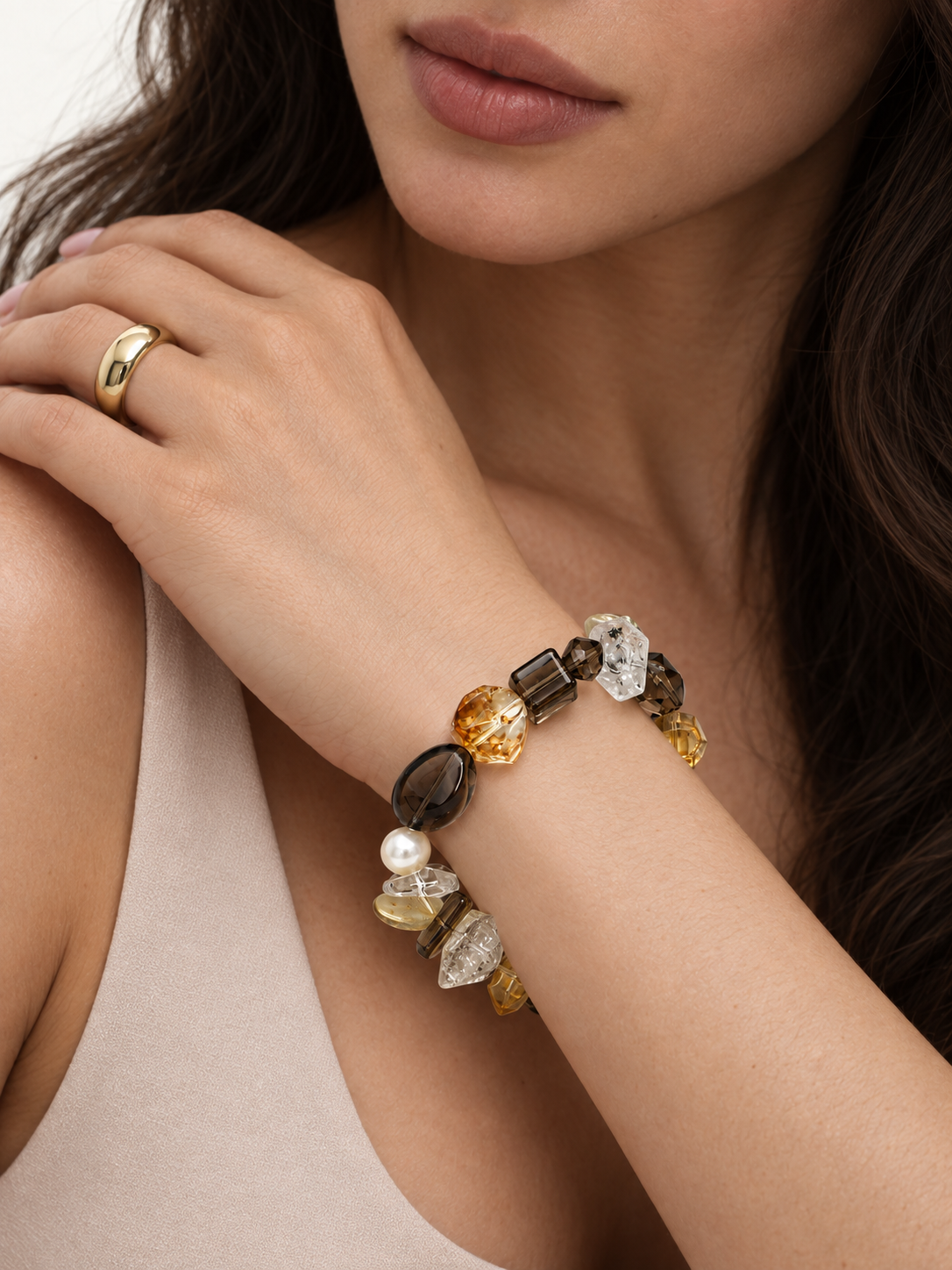 Gilded Midnight Crystal Bead Bracelet