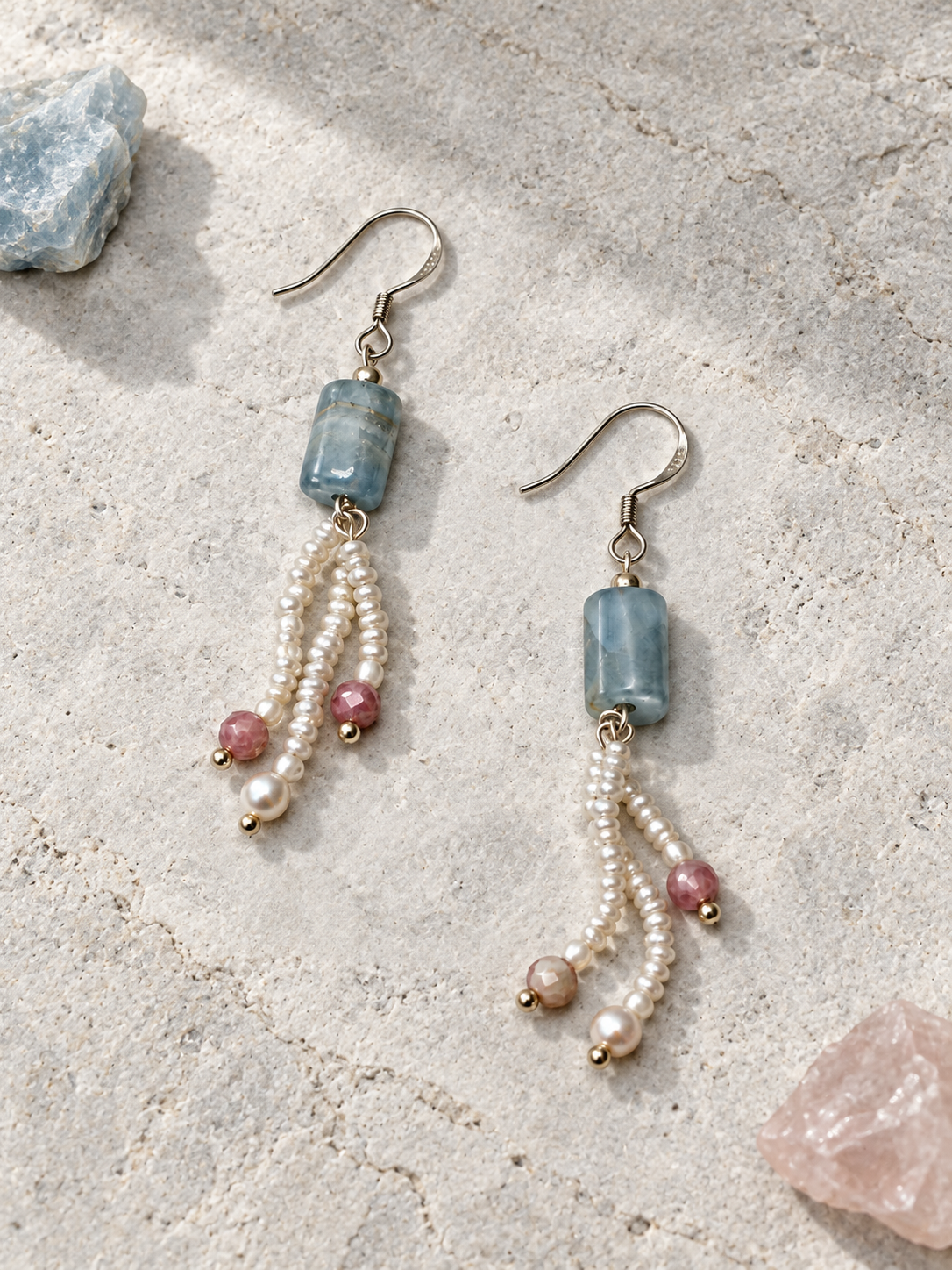 Glacial Blue Beaded Drop Earrings