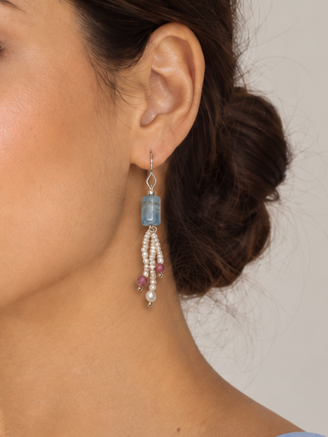 Glacial Blue Beaded Drop Earrings