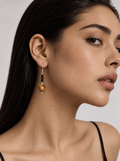 Golden Geometry Tiger’s Eye Drop Earrings