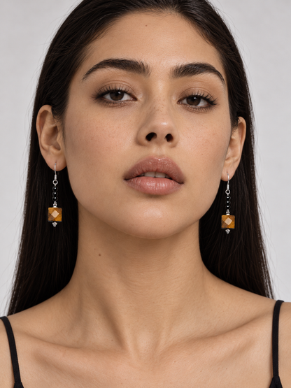 Golden Geometry Tiger’s Eye Drop Earrings