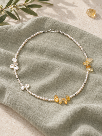 Warm Mist Crystal Bead Necklace