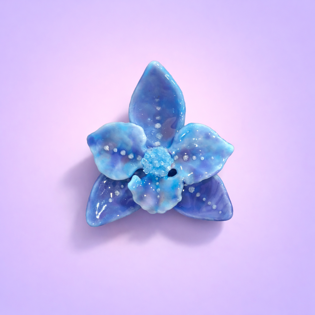 The Celestial Lapis Orchid | Hand-Glazed Botanical Magnet