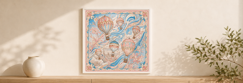 Scarf framed as textile art