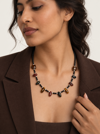 Tiger’s Eye & Black Crystal Necklace