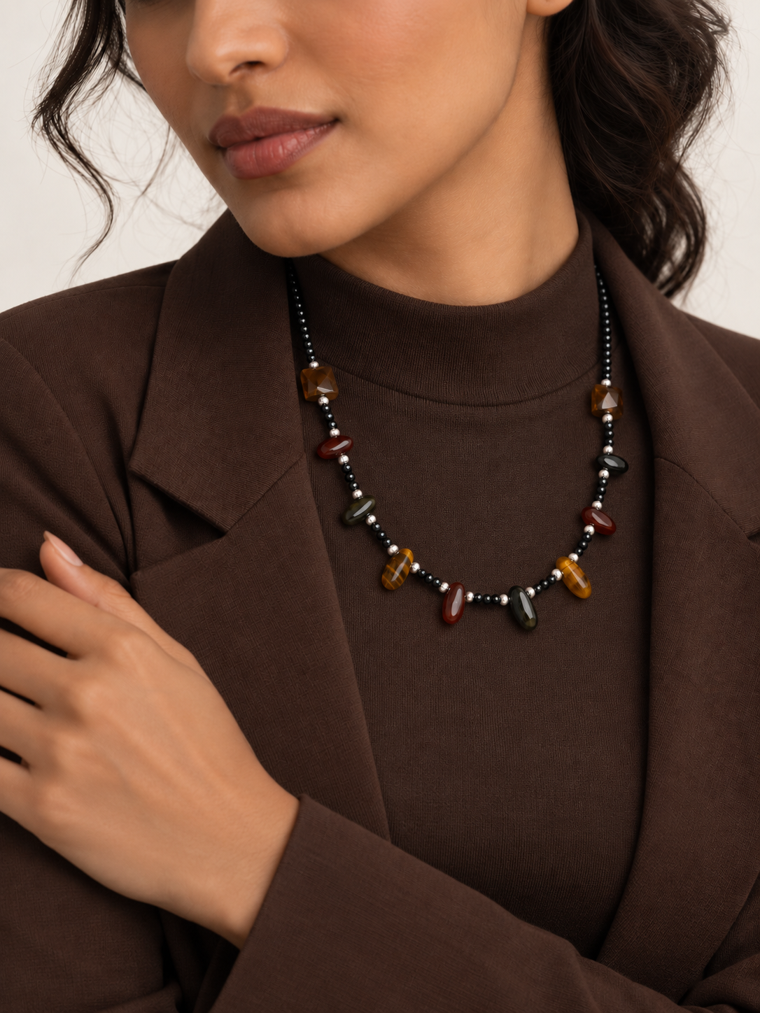 Tiger’s Eye & Black Crystal Necklace