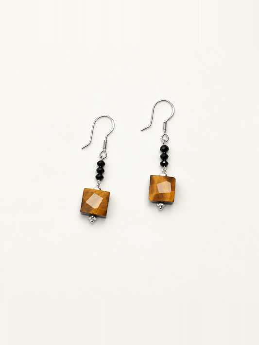 Golden Geometry Tiger’s Eye Drop Earrings